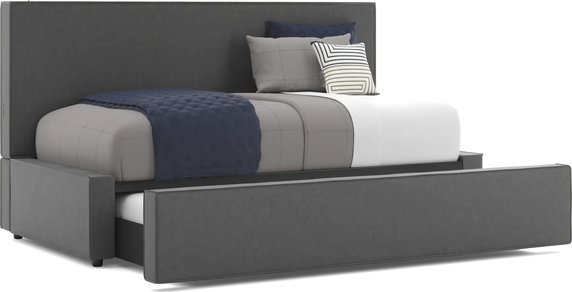 Kids Whitman Gray Twin Upholstered Lounge Bed with Twin Trundle