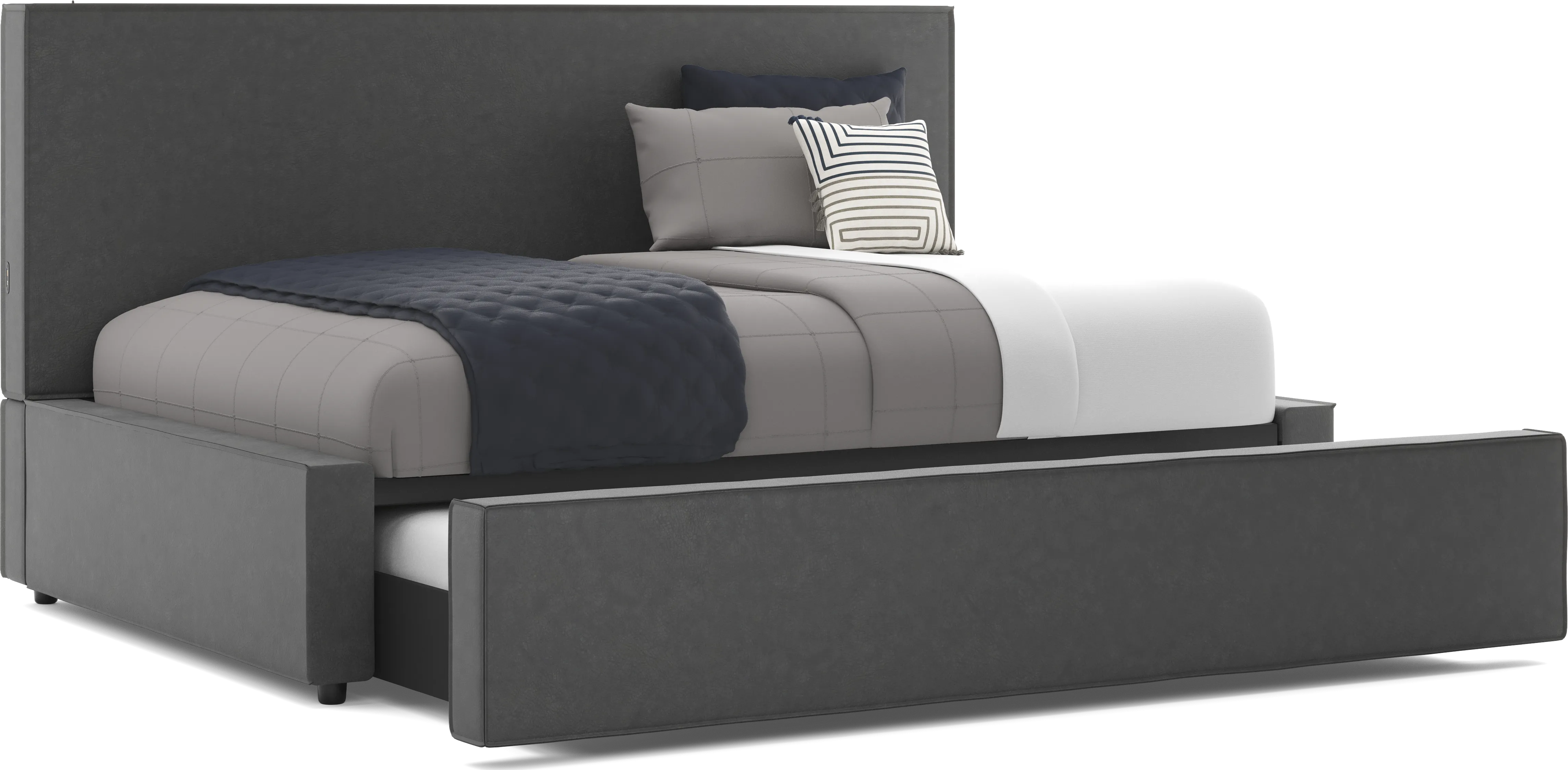 Kids Whitman Gray Full Upholstered Lounge Bed with Twin Trundle - Thumbnail - Image 1