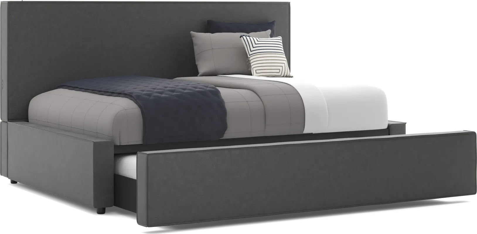 Kids Whitman Gray Full Upholstered Lounge Bed with Twin Trundle