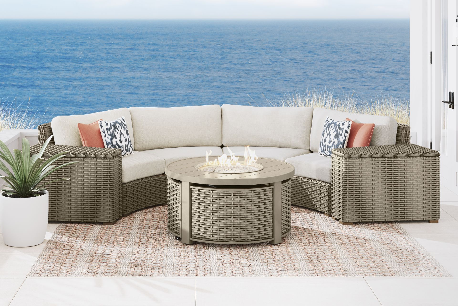 Siesta Key Driftwood Finish 4 Pc Outdoor Curved Sectional with Desert Cushions - Image 2
