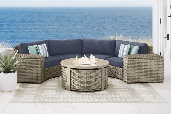 Siesta Key Driftwood Finish 4 Pc Outdoor Curved Sectional with Ink Cushions