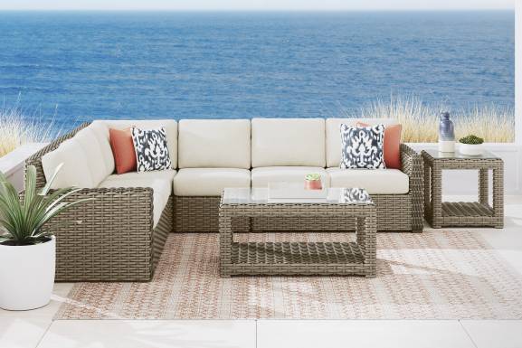 Siesta Key Driftwood Finish 4 Pc Outdoor Sectional with Desert Cushions