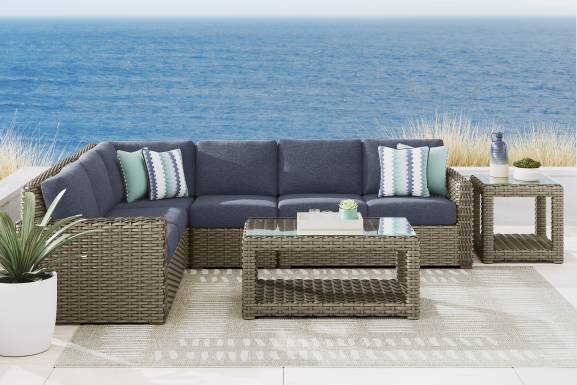 Siesta Key Driftwood Finish 4 Pc Outdoor Sectional with Ink Cushions