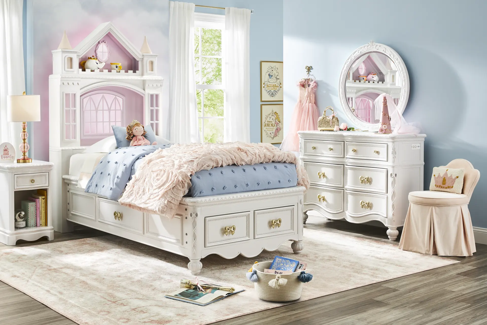 Disney Princess Sparkle White Twin Castle Storage Bedroom