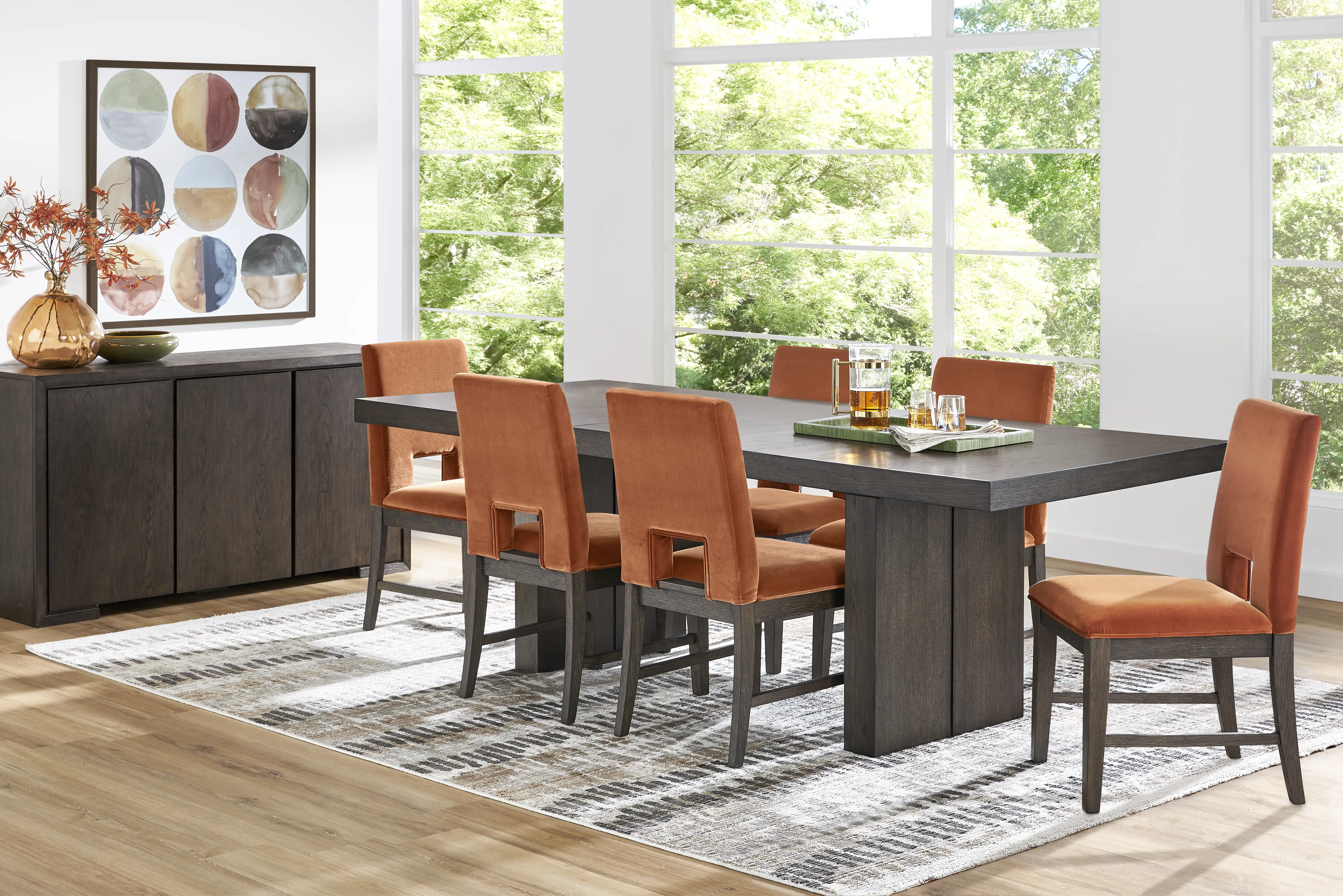 Angelica Brown 7 Pc Dining Room with Orange Side Chairs - Thumbnail - Image 1