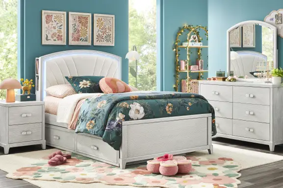 Kids Emilie Rose Wirebrush Gray Full Upholstered Bed