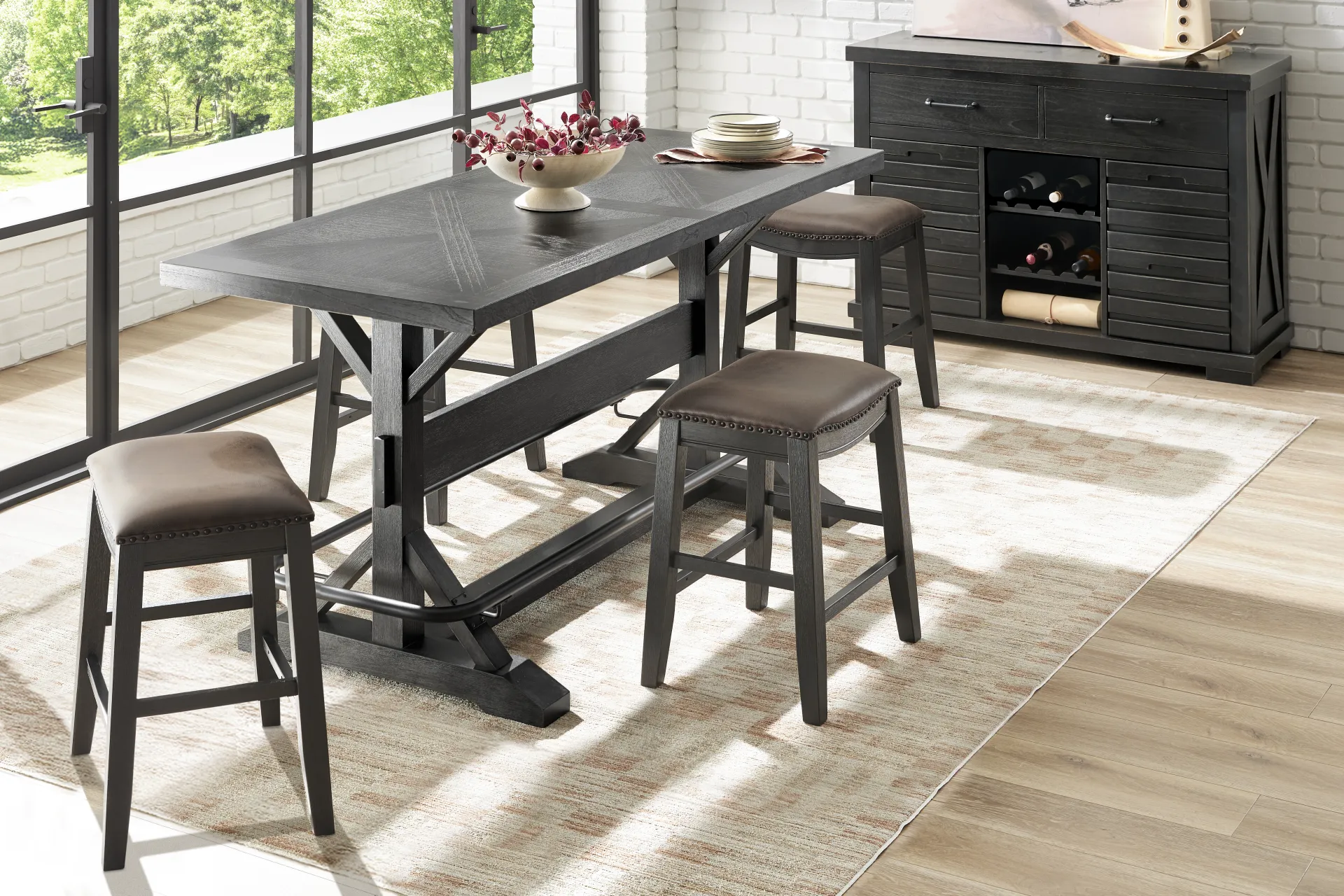 Creston Point Black 5 Pc Counter Height Dining Room with Kyoto Stools - Image 1