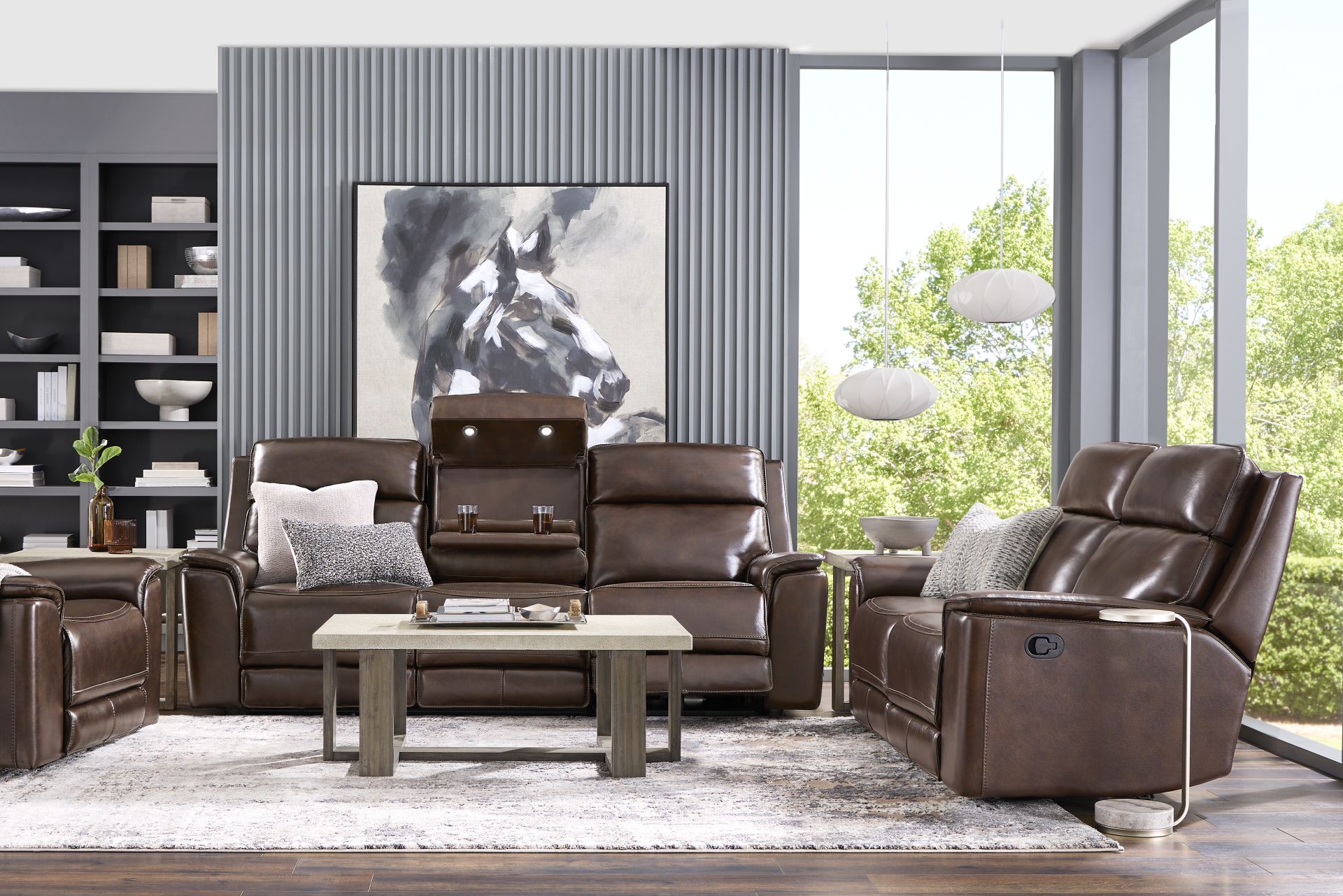 Magellan Chocolate 3 Pc Leather Dual Power Reclining Living Room with Reclining Loveseat - Image 1