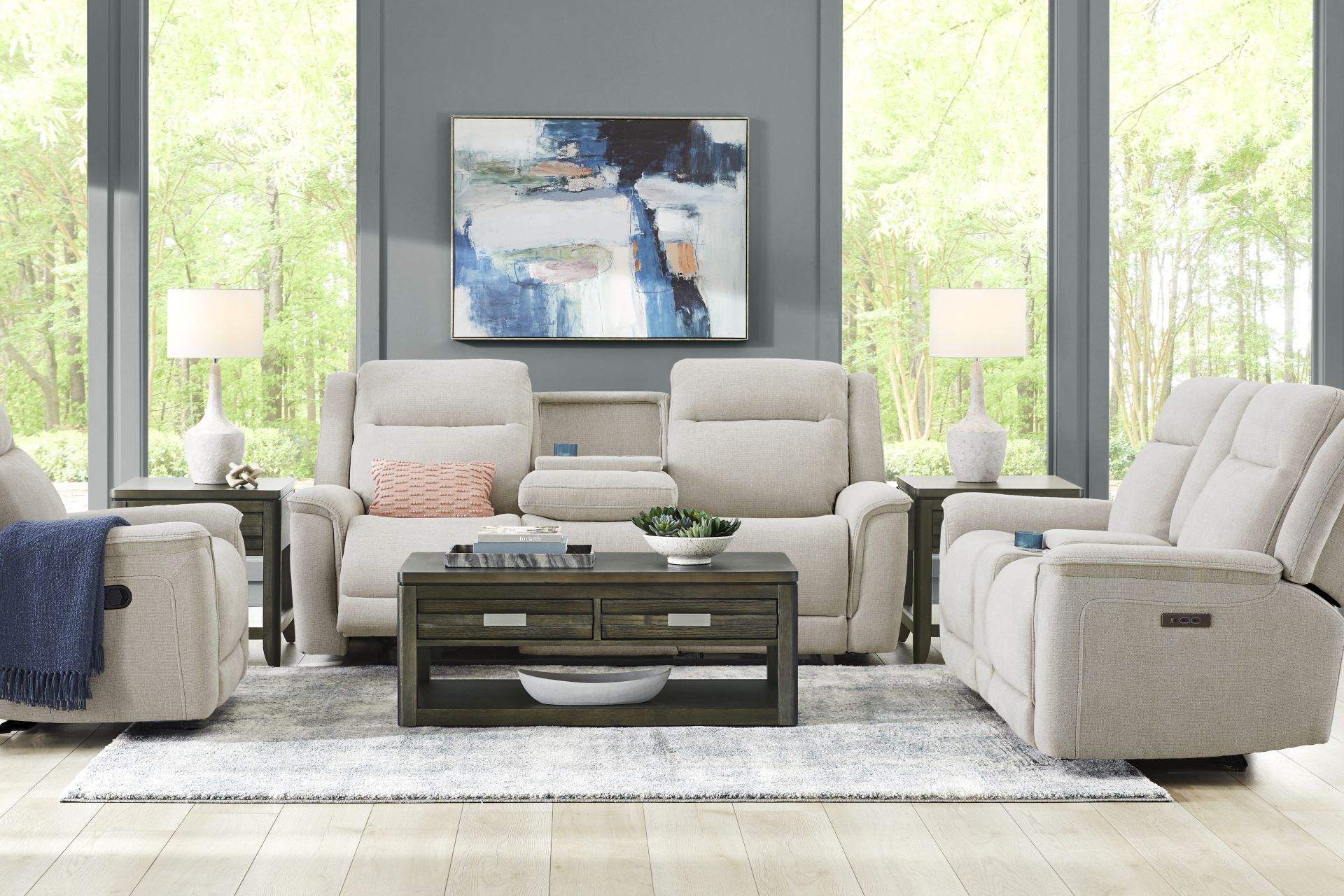 Meadow Park Cement Dual Power Reclining Sofa - Image 2