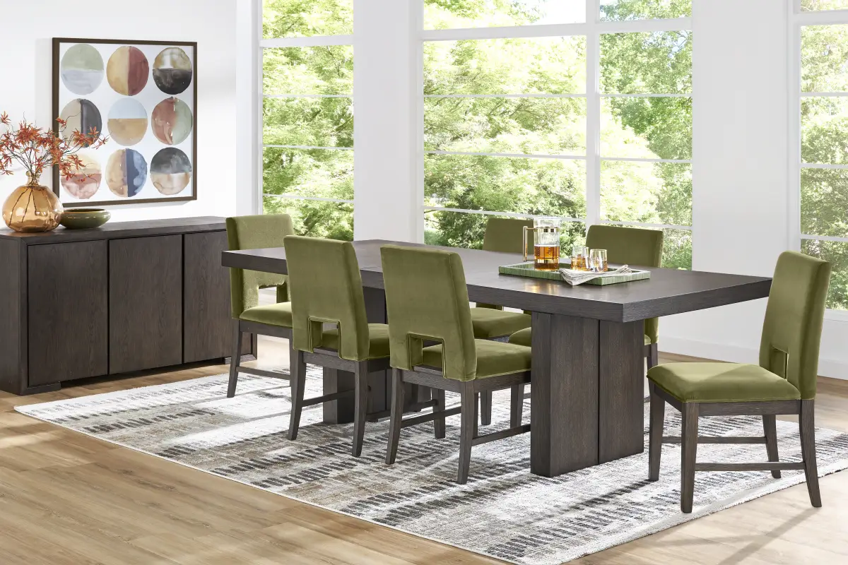 Angelica Brown 7 Pc Dining Room with Green Side Chairs