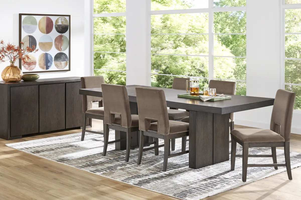 Angelica Brown 7 Pc Dining Room with Mink Side Chairs