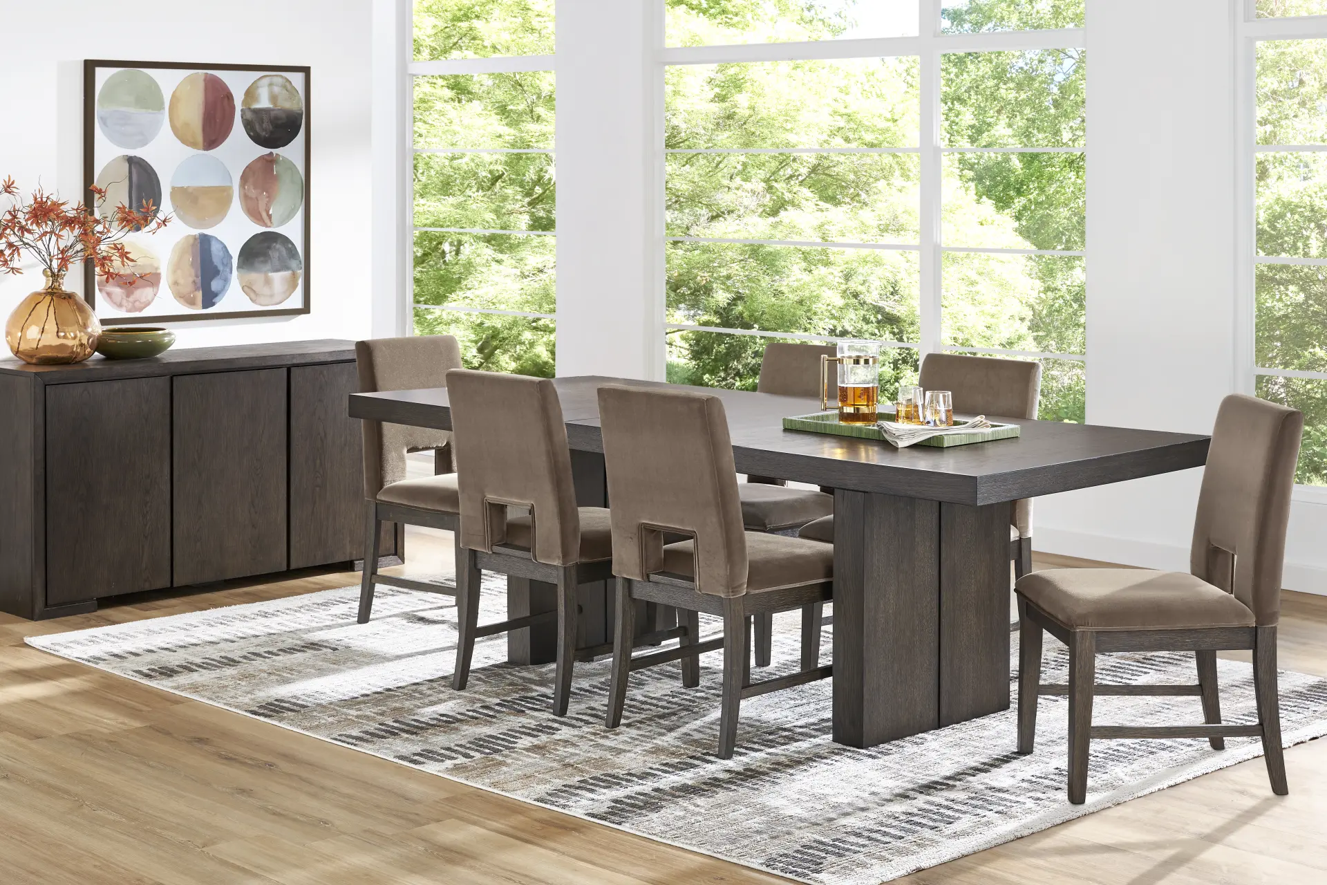 Angelica Brown 7 Pc Dining Room with Mink Side Chairs