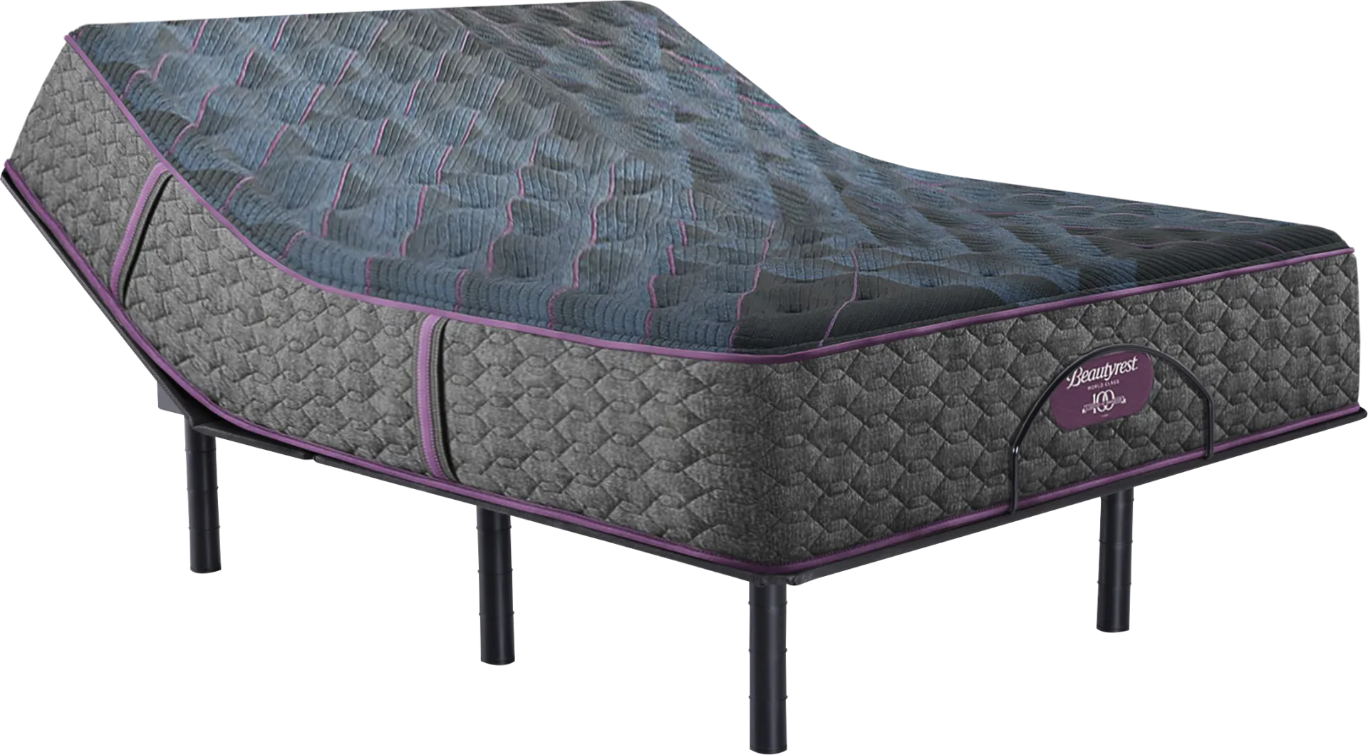Beautyrest World Class Level Three Plush Queen Mattress Set with Head Up Only Base - Image 1