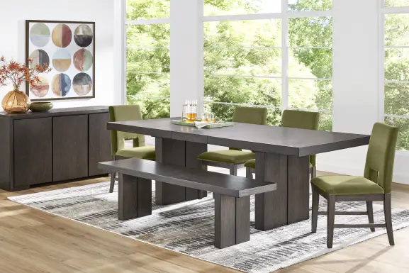 Angelica Brown 6 Pc Dining Room with Green Side Chairs and Bench