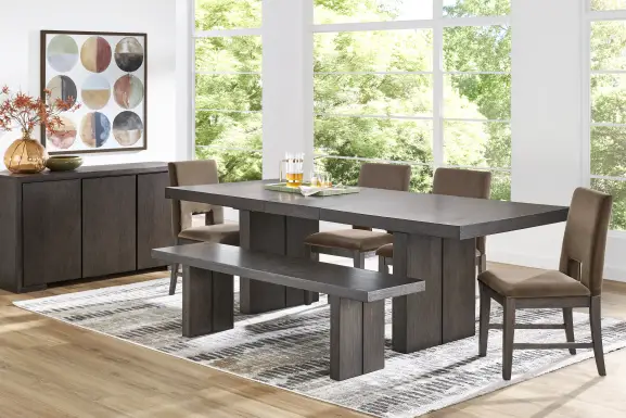 Angelica Brown 6 Pc Dining Room with Mink Side Chairs and Bench