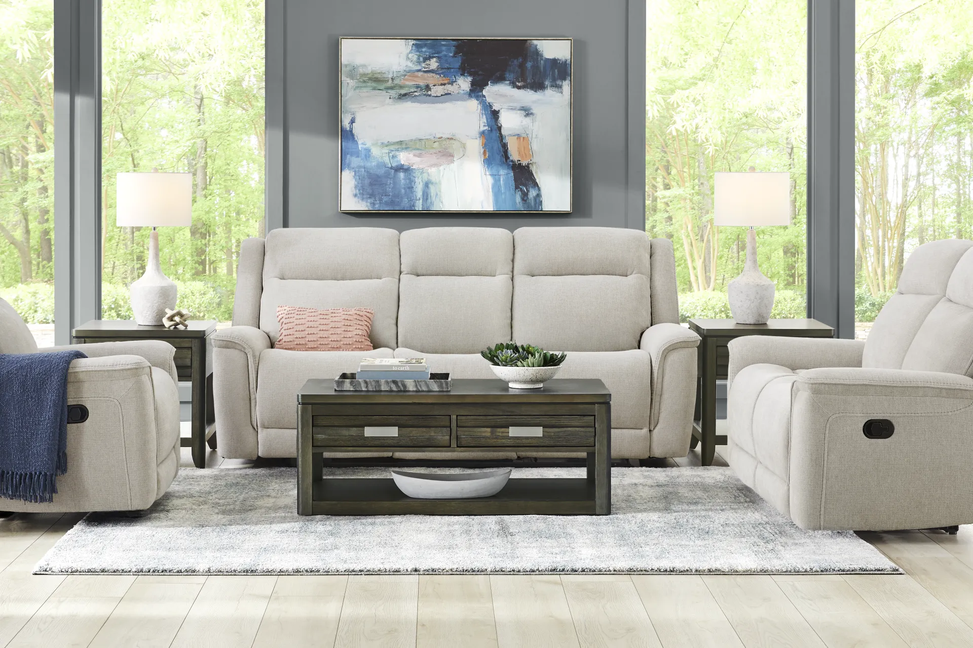 Meadow Park Cement Reclining Sofa - Image 1