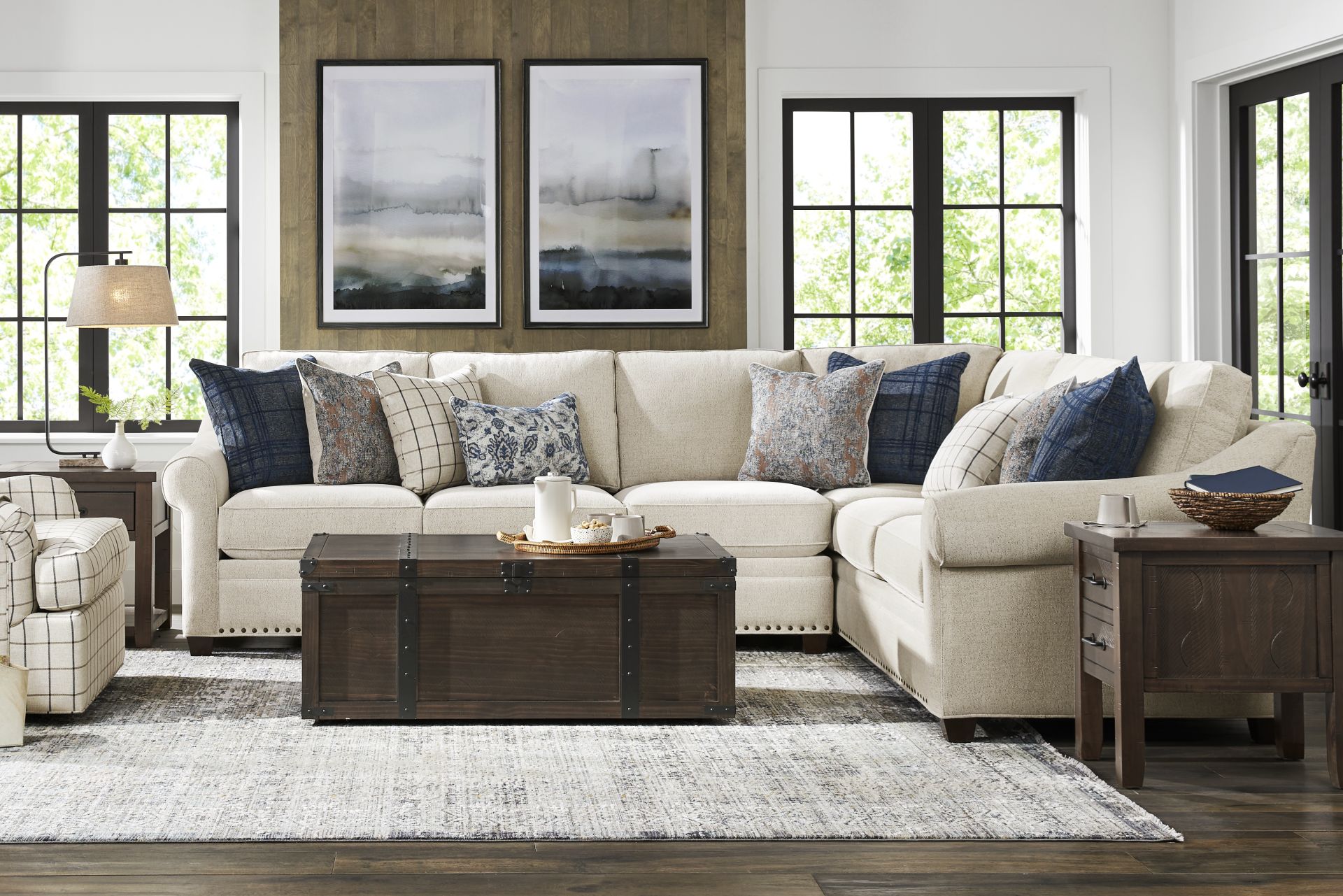 Parkview Beige 5 Pc Sectional Living Room with Gel Foam Sleeper - Image 1