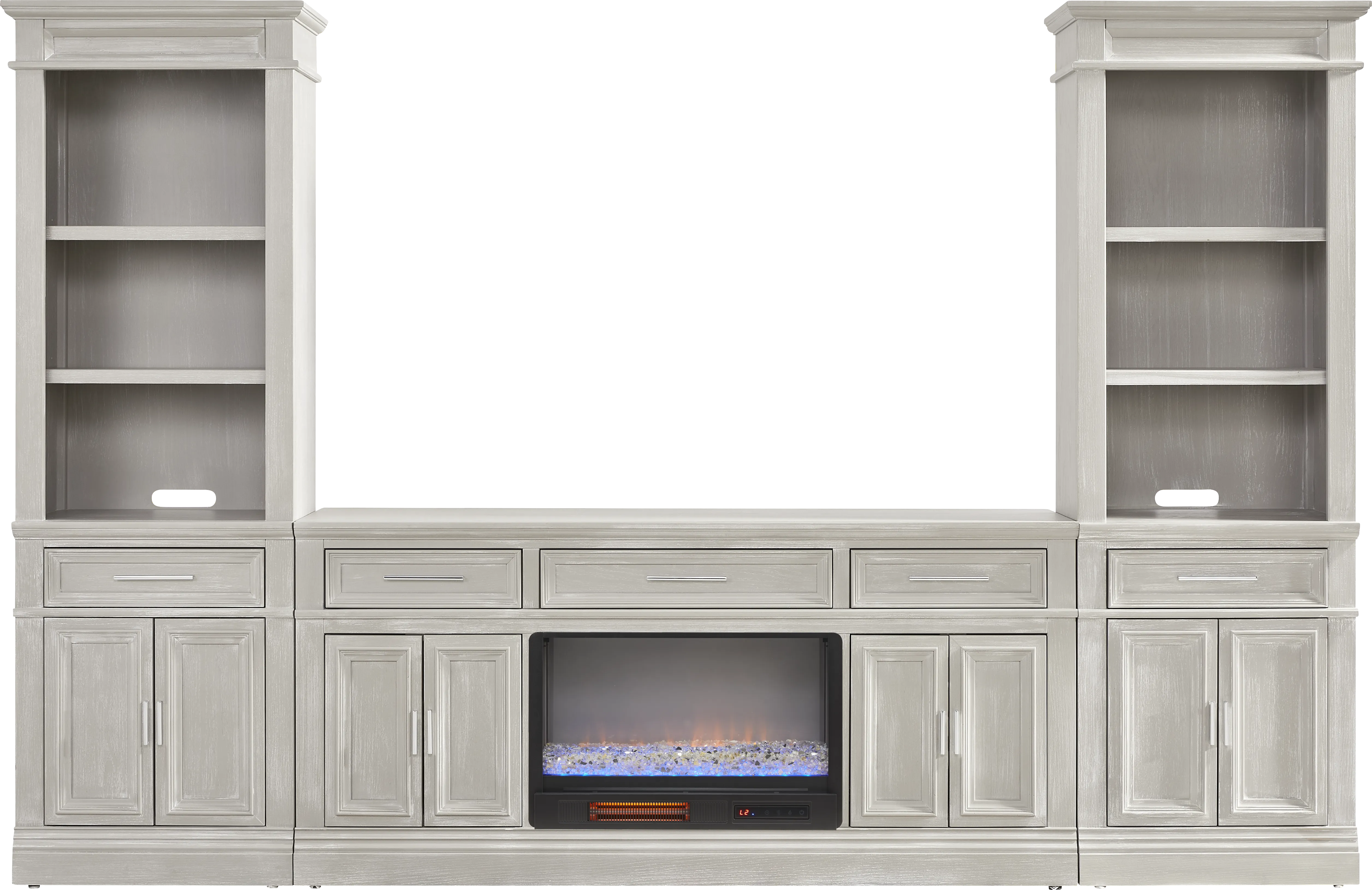 Stephenson Light Gray 4 Pc Wall Unit with 70 in. Console and Electric Fireplace - Thumbnail - Image 1