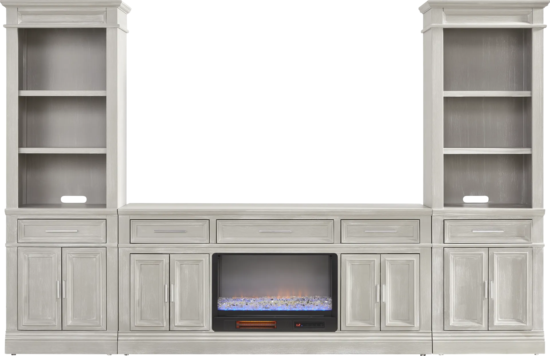 Stephenson Light Gray 4 Pc Wall Unit with 70 in. Console and Electric Fireplace - Image 1