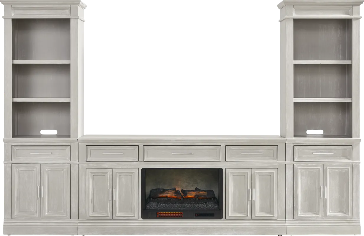Stephenson Light Gray 4 Pc Wall Unit with 70 in. Console and Electric Log Fireplace