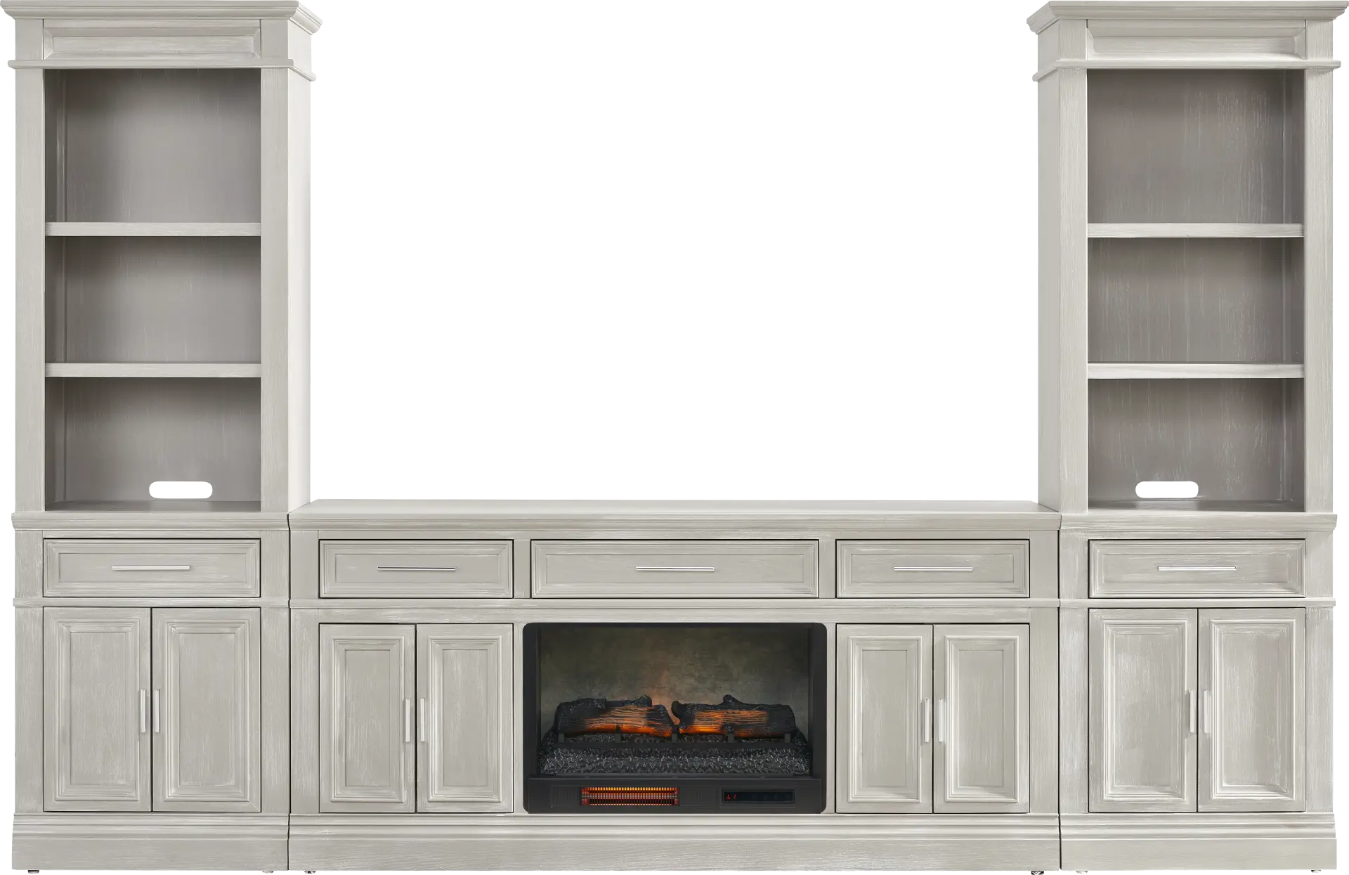 Stephenson Light Gray 4 Pc Wall Unit with 70 in. Console and Electric Log Fireplace