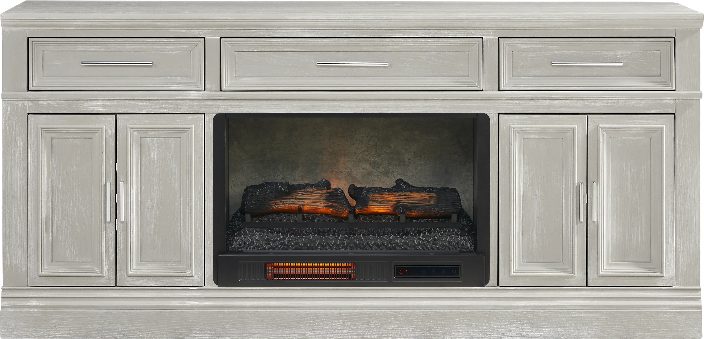 Stephenson Light Gray 70" Console with Electric Log Fireplace - Thumbnail - Image 1