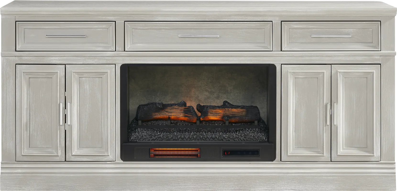 Stephenson Light Gray 70" Console with Electric Log Fireplace