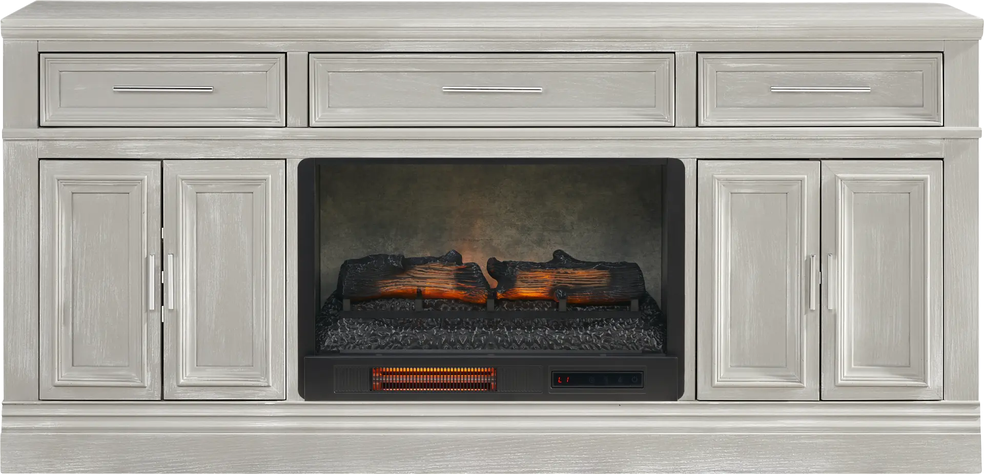 Stephenson Light Gray 70" Console with Electric Log Fireplace