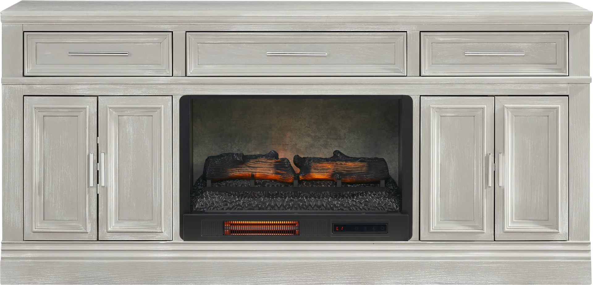 Stephenson Light Gray 70" Console with Electric Log Fireplace - Image 1