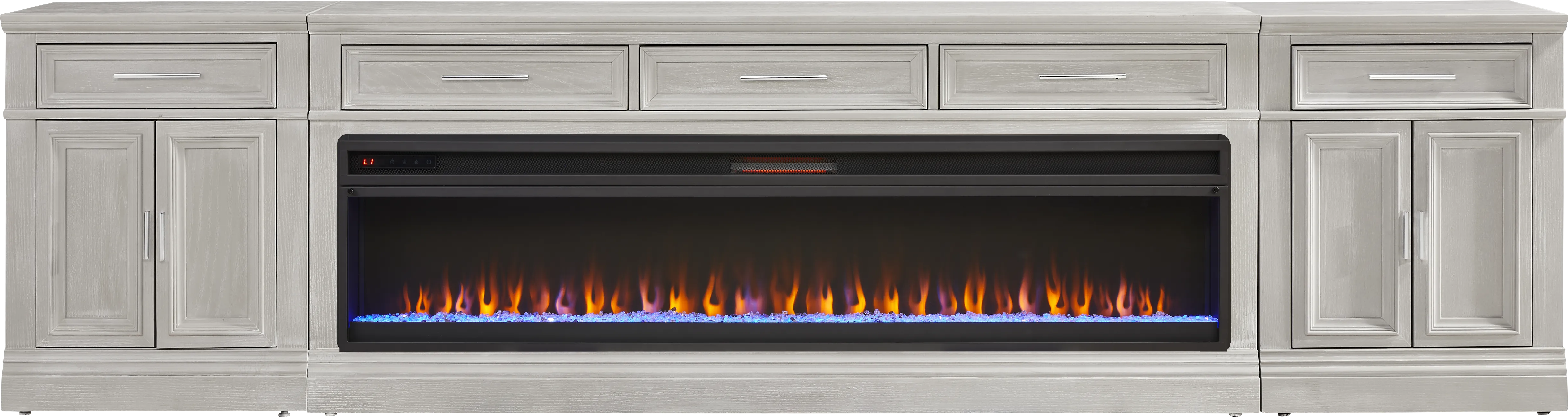 Stephenson Light Gray 4 Pc Console with Electric Fireplace - Thumbnail - Image 1