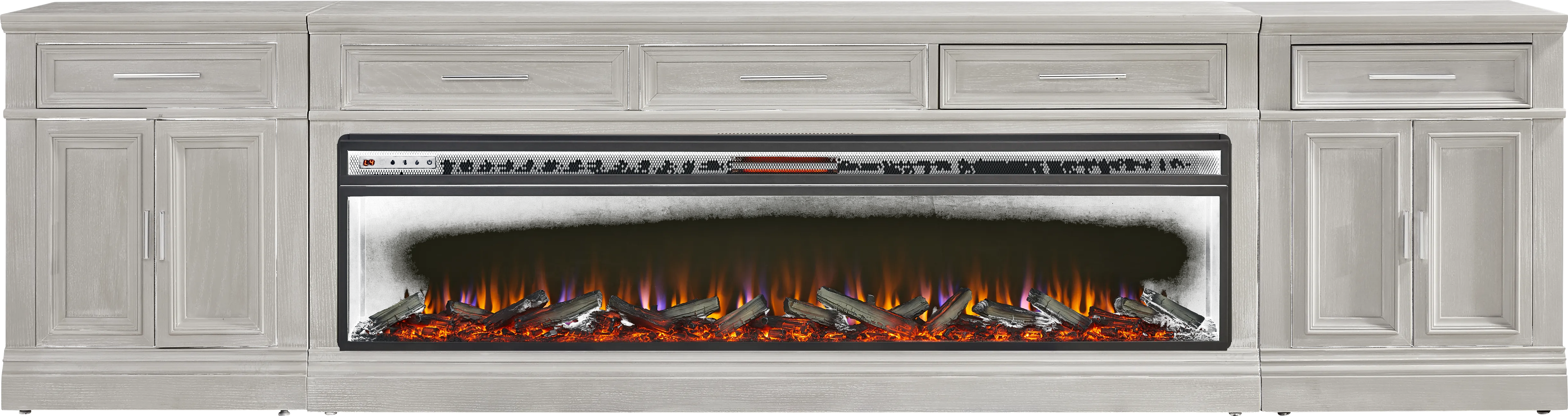 Stephenson Light Gray 4 Pc Console with Electric Log Fireplace - Thumbnail - Image 1