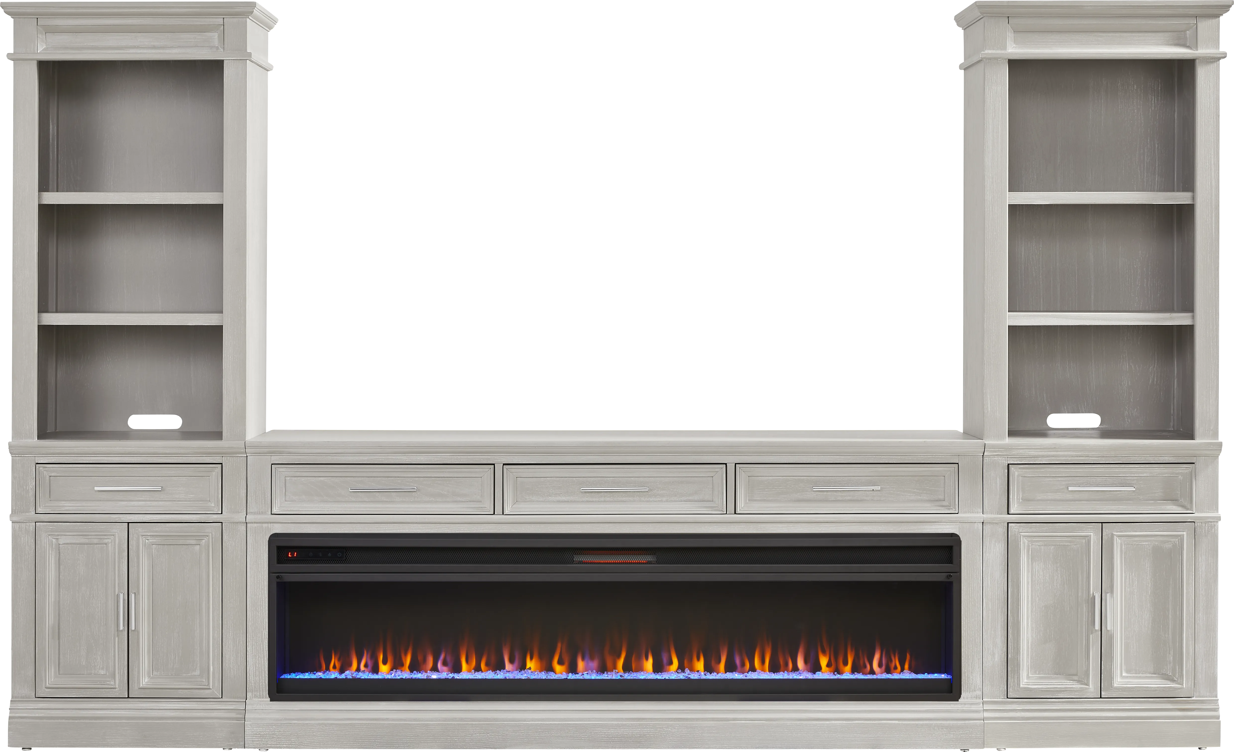 Stephenson Light Gray 4 Pc Wall Unit with 78 in. Console and Electric Fireplace - Thumbnail - Image 1