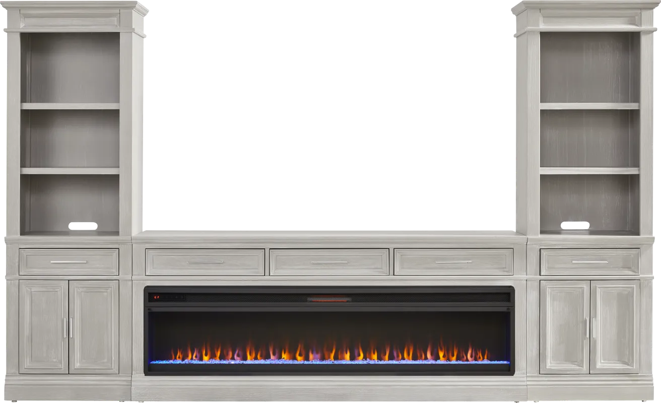 Stephenson Light Gray 4 Pc Wall Unit with 78 in. Console and Electric Fireplace
