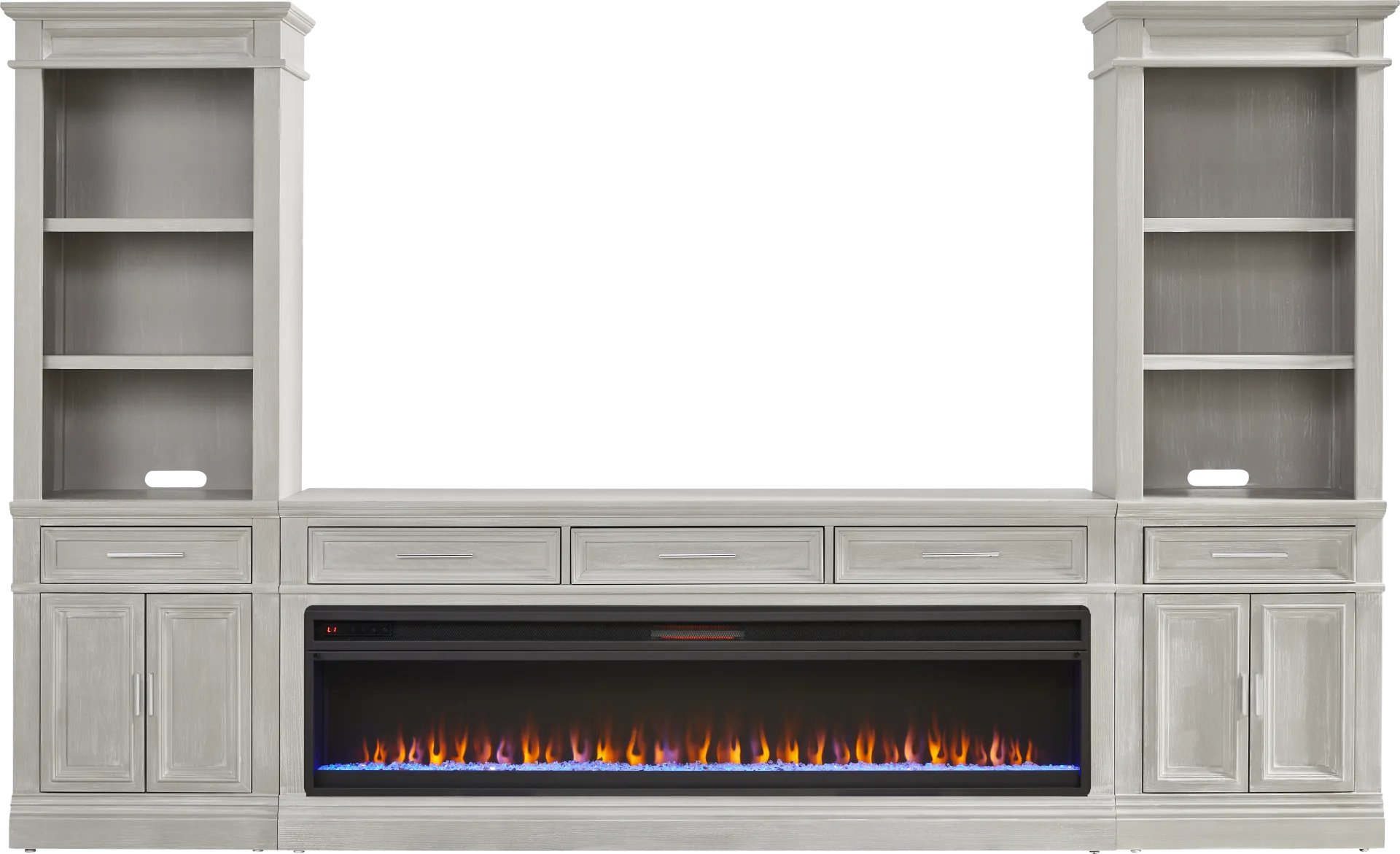 Stephenson Light Gray 4 Pc Wall Unit with 78 in. Console and Electric Fireplace - Image 1