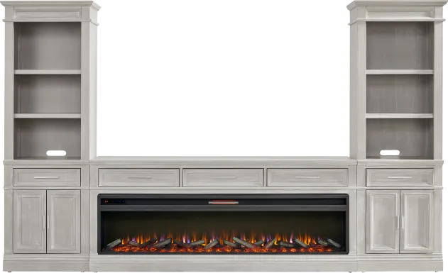 Stephenson Light Gray 4 Pc Wall Unit with 78 in. Console and Electric Log Fireplace