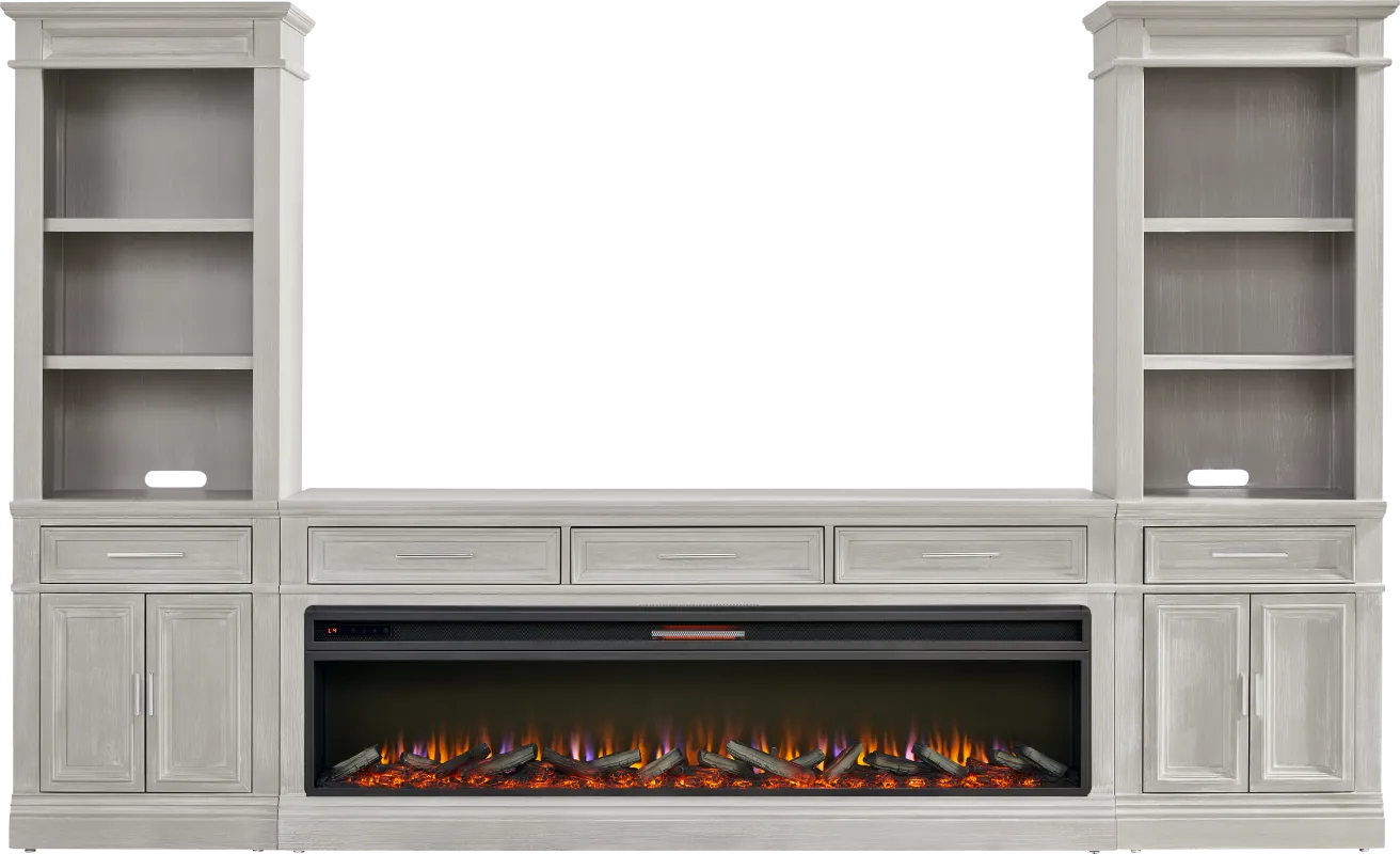 Stephenson Light Gray 4 Pc Wall Unit with 78 in. Console and Electric Log Fireplace