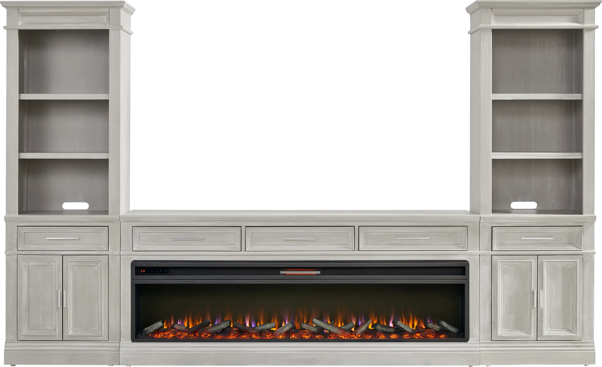 Stephenson Light Gray 4 Pc Wall Unit with 78 in. Console and Electric Log Fireplace