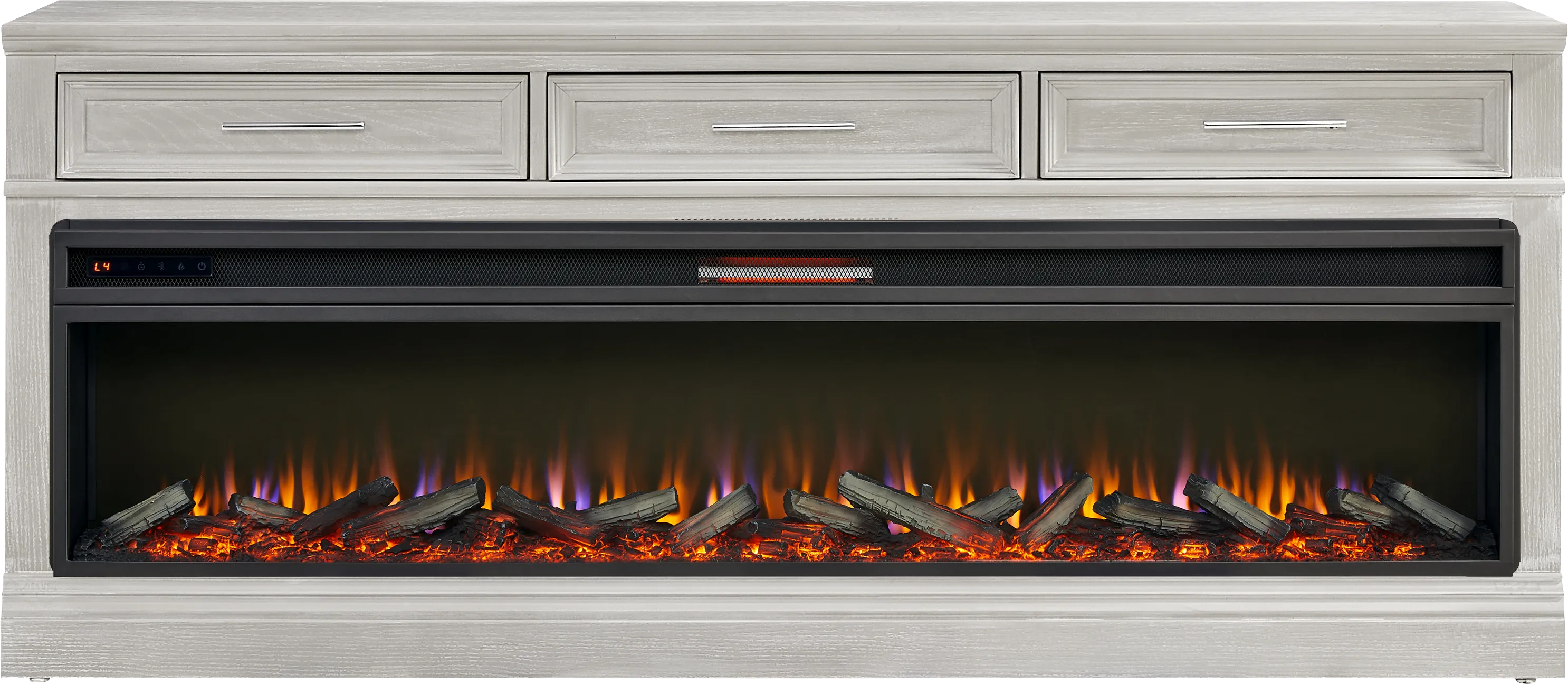 Stephenson Light Gray 78" Console with Electric Log Fireplace - Thumbnail - Image 1