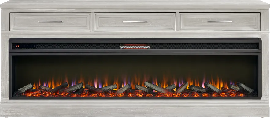 Stephenson Light Gray 78" Console with Electric Log Fireplace