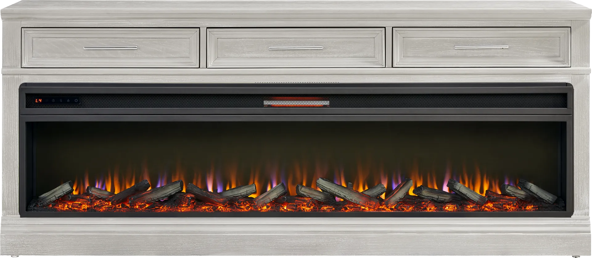 Stephenson Light Gray 78" Console with Electric Log Fireplace - Image 1