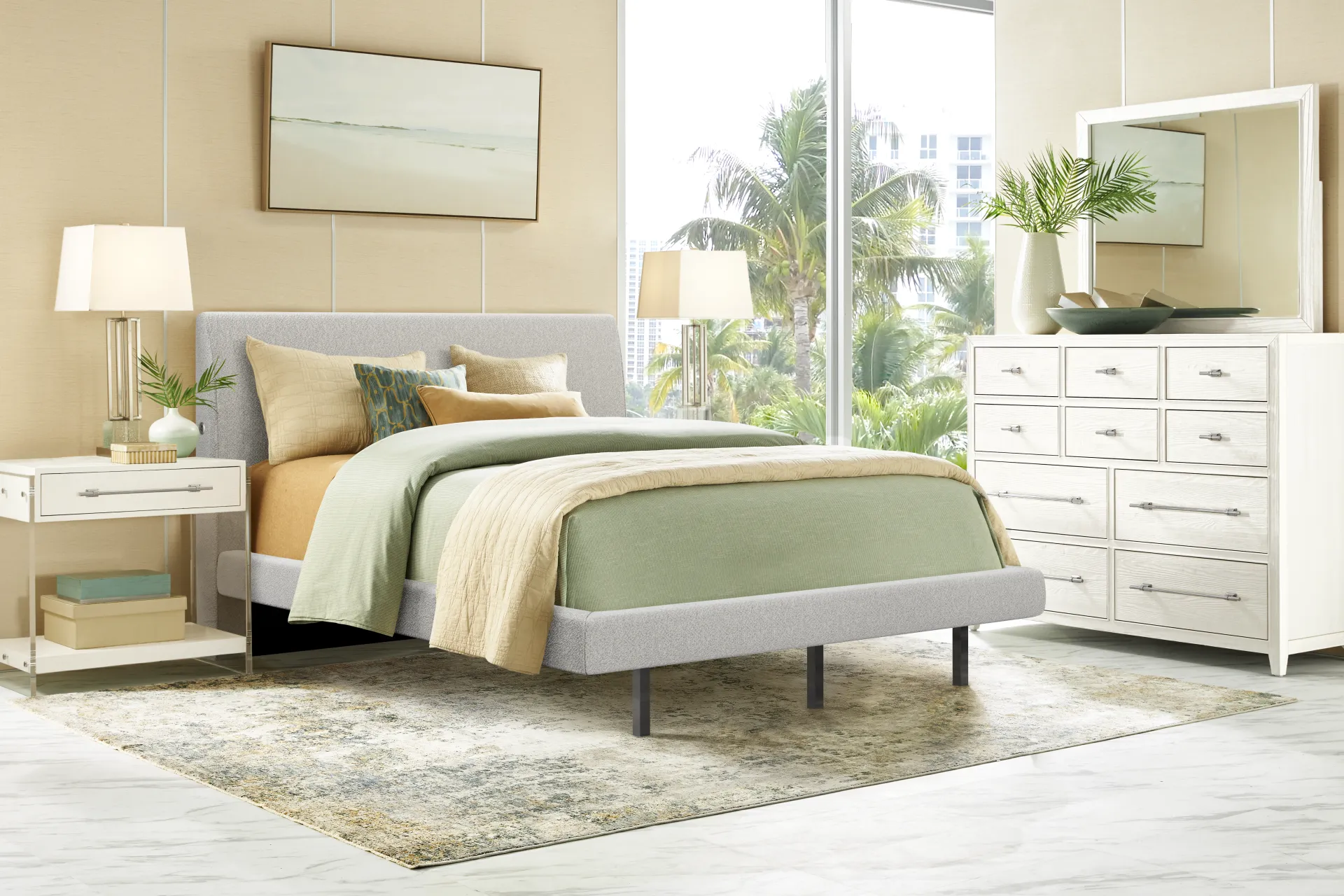 Aruba Gray 3 Pc Queen Upholstered Bed - Image 1