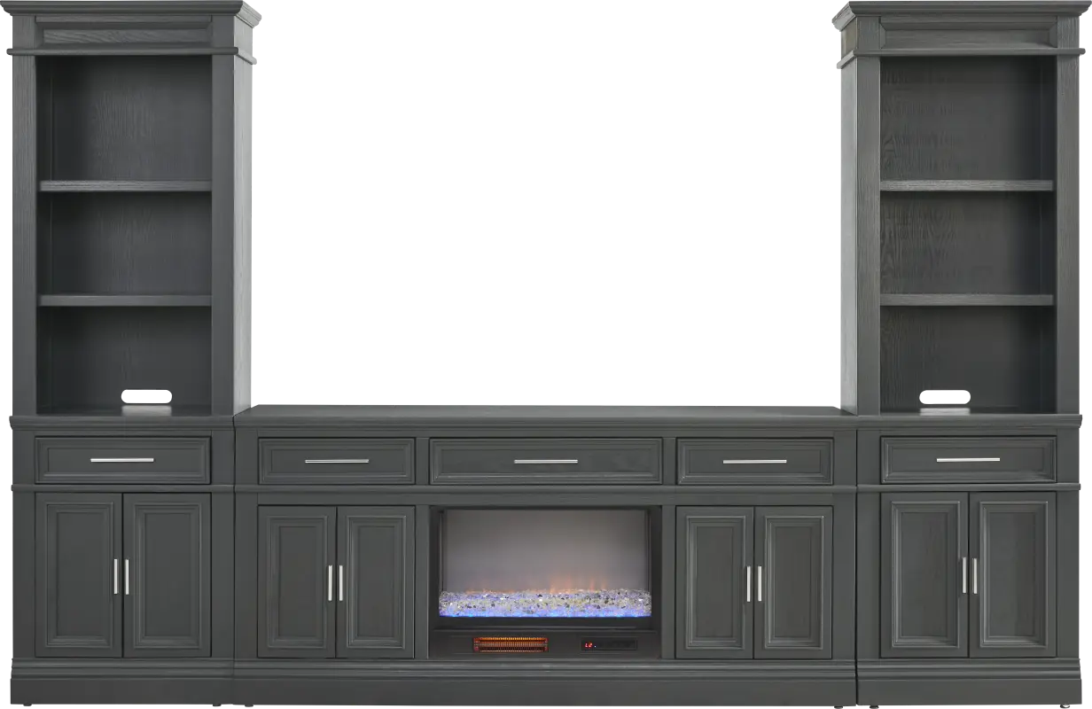 Stephenson Dark Gray 4 Pc Wall Unit with 70 in. Console and Electric Fireplace