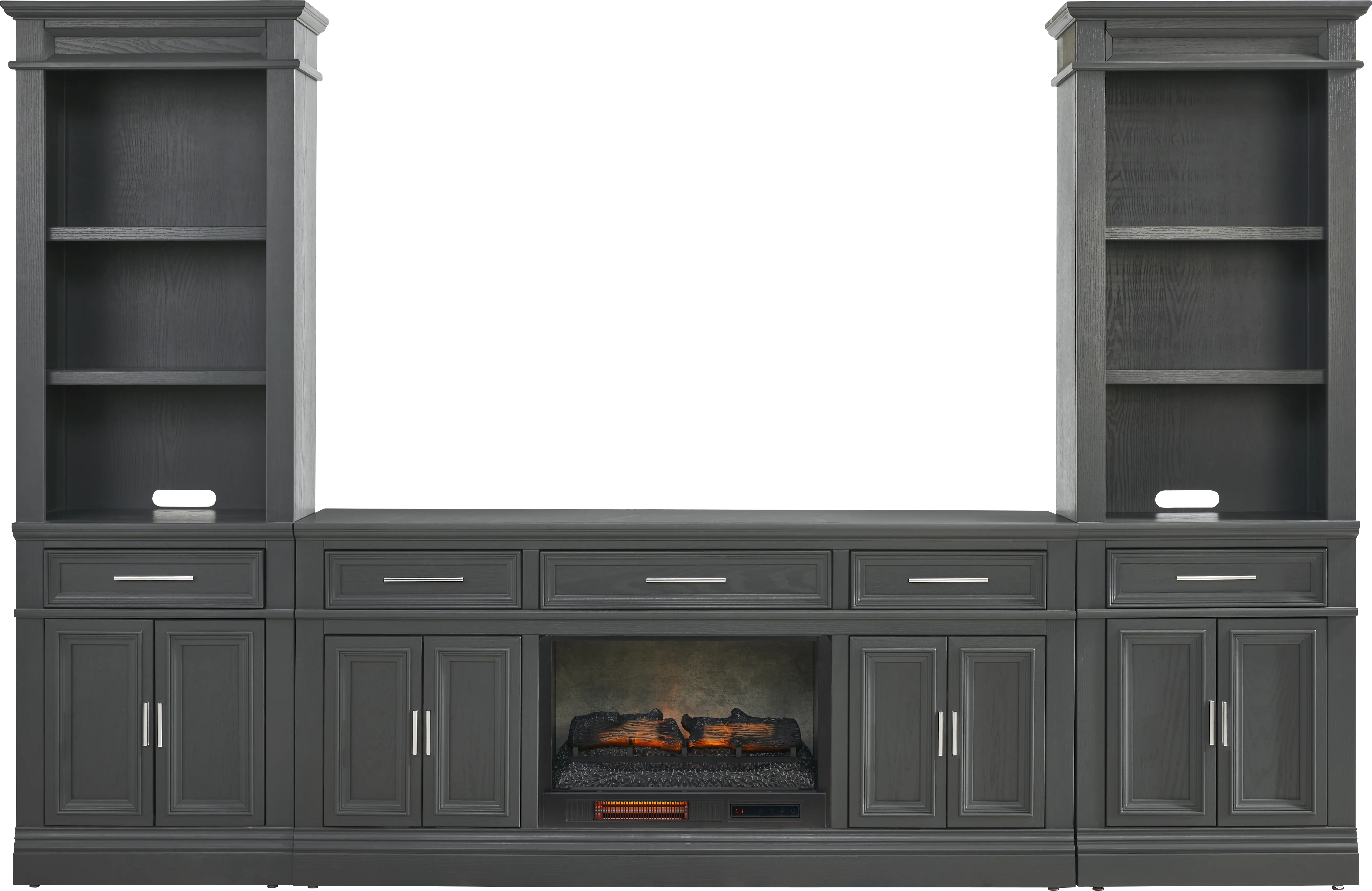 Stephenson Dark Gray 4 Pc Wall Unit with 70 in. Console and Electric Log Fireplace - Thumbnail - Image 1