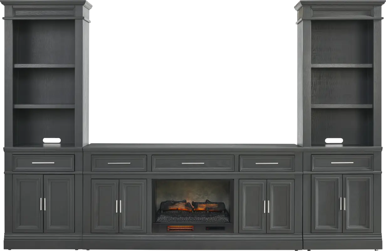 Stephenson Dark Gray 4 Pc Wall Unit with 70 in. Console and Electric Log Fireplace