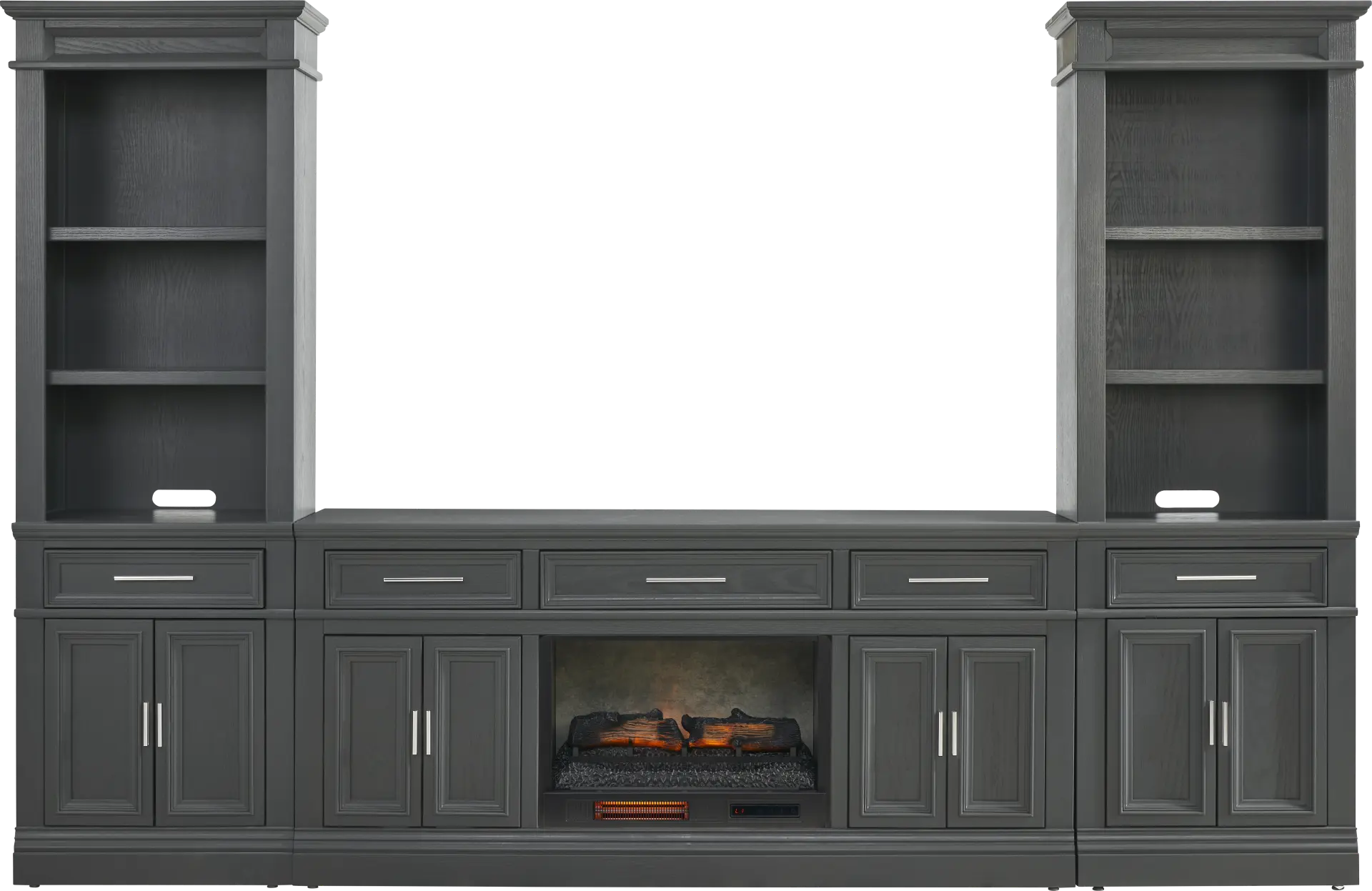Stephenson Dark Gray 4 Pc Wall Unit with 70 in. Console and Electric Log Fireplace