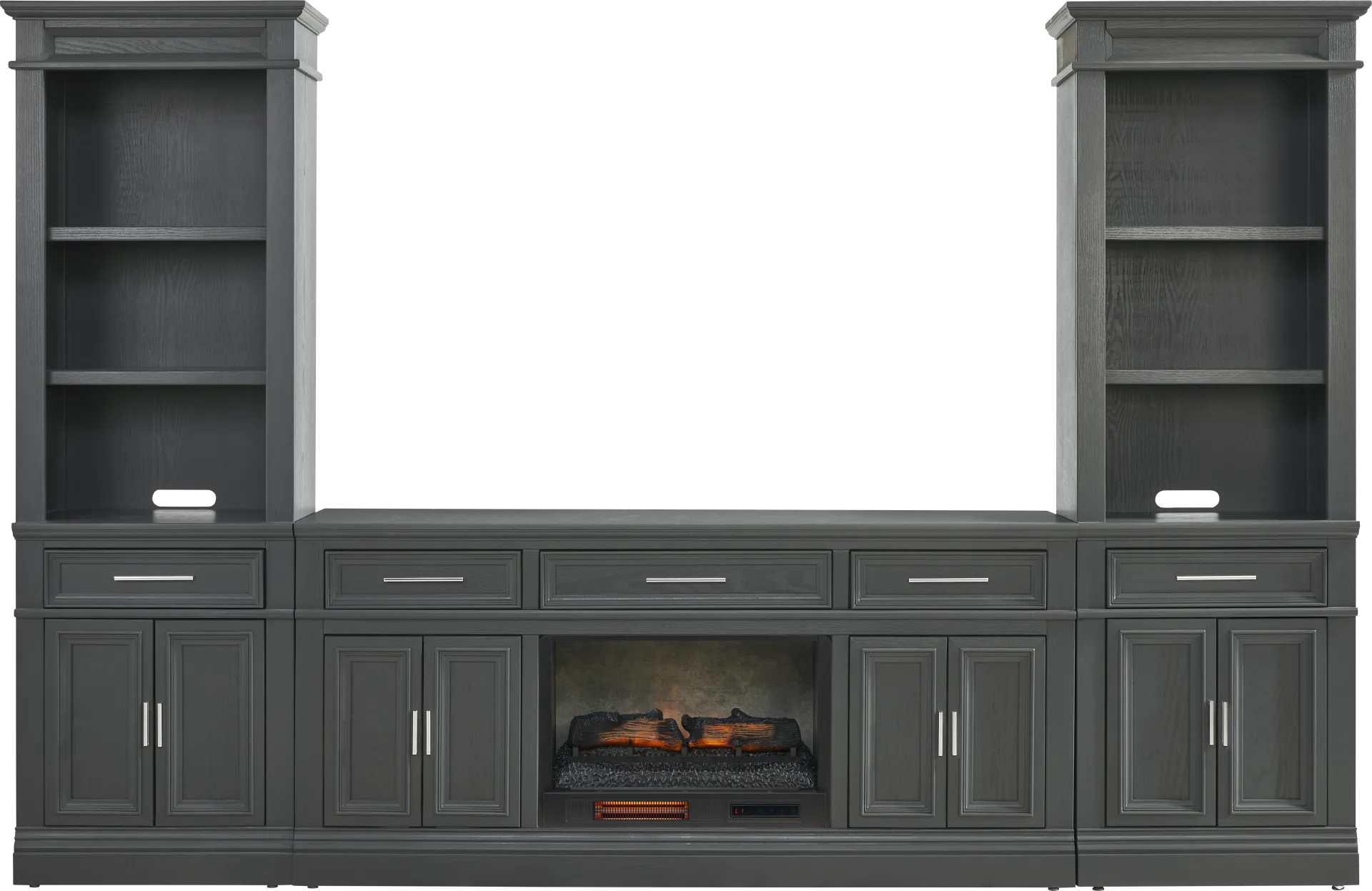 Stephenson Dark Gray 4 Pc Wall Unit with 70 in. Console and Electric Log Fireplace - Image 1
