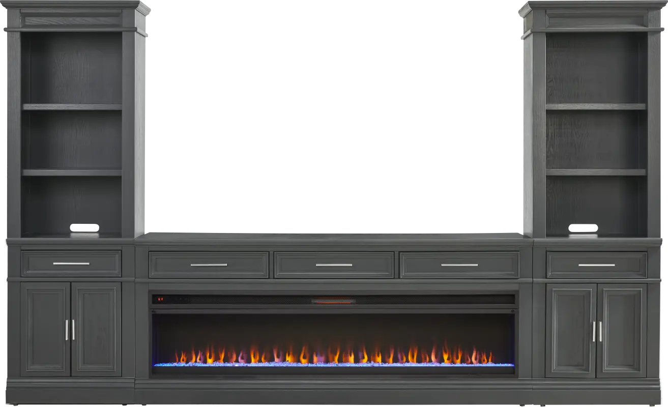 Stephenson Dark Gray 4 Pc Wall Unit with 78 in. Console and Electric Fireplace