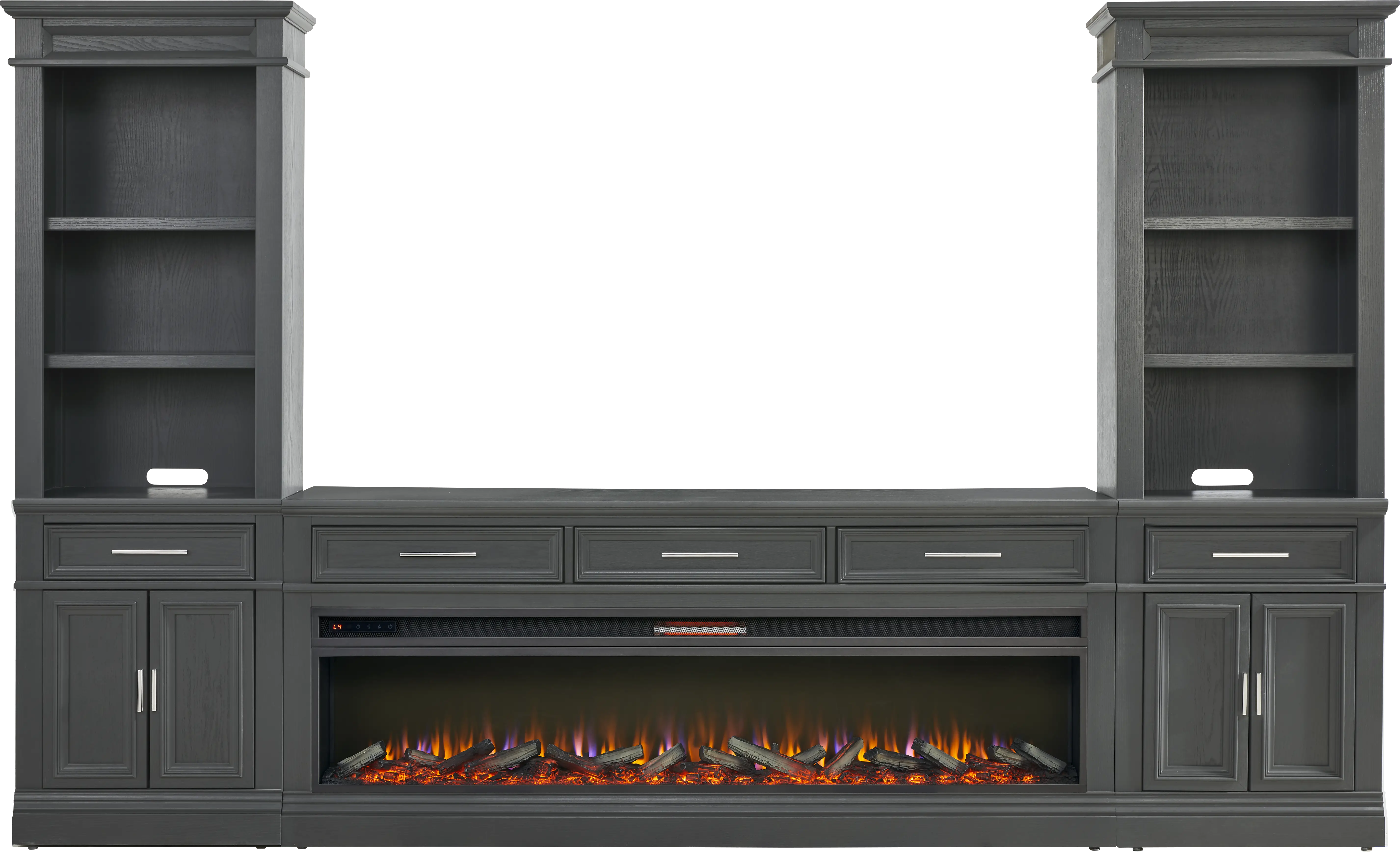 Stephenson Dark Gray 4 Pc Wall Unit with 78 in. Console and Electric Log Fireplace - Thumbnail - Image 1