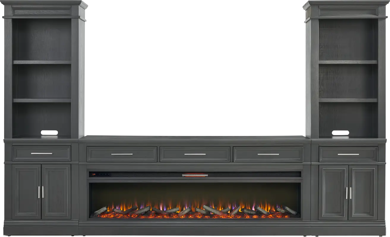 Stephenson Dark Gray 4 Pc Wall Unit with 78 in. Console and Electric Log Fireplace