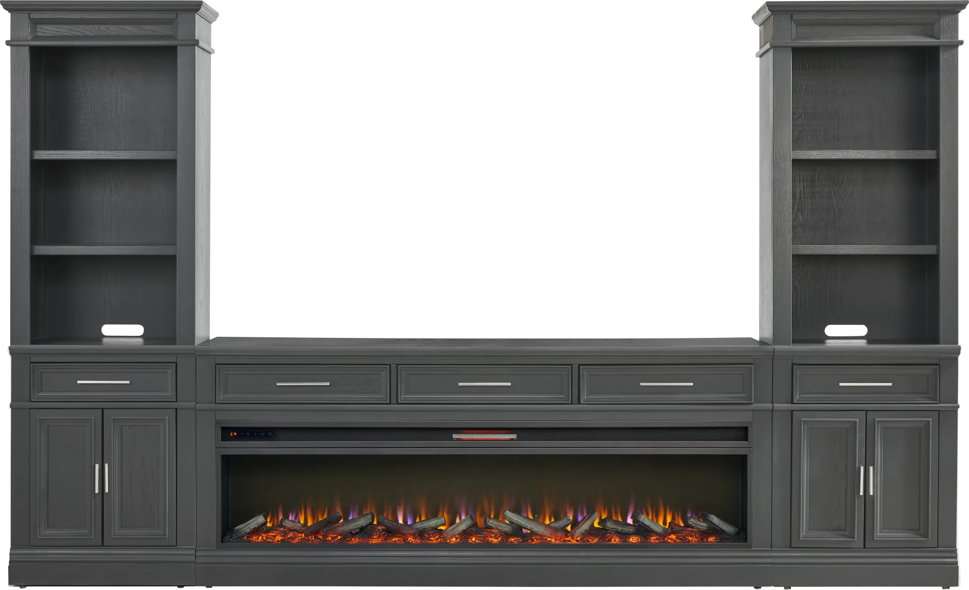 Stephenson Dark Gray 4 Pc Wall Unit with 78 in. Console and Electric Log Fireplace - Image 1
